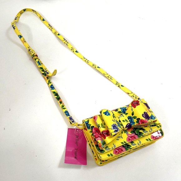 NWT Original BETSEY JOHNSON Floral Bow Convertible Crossbody Bag Clutch Yellow - Picture 2 of 10